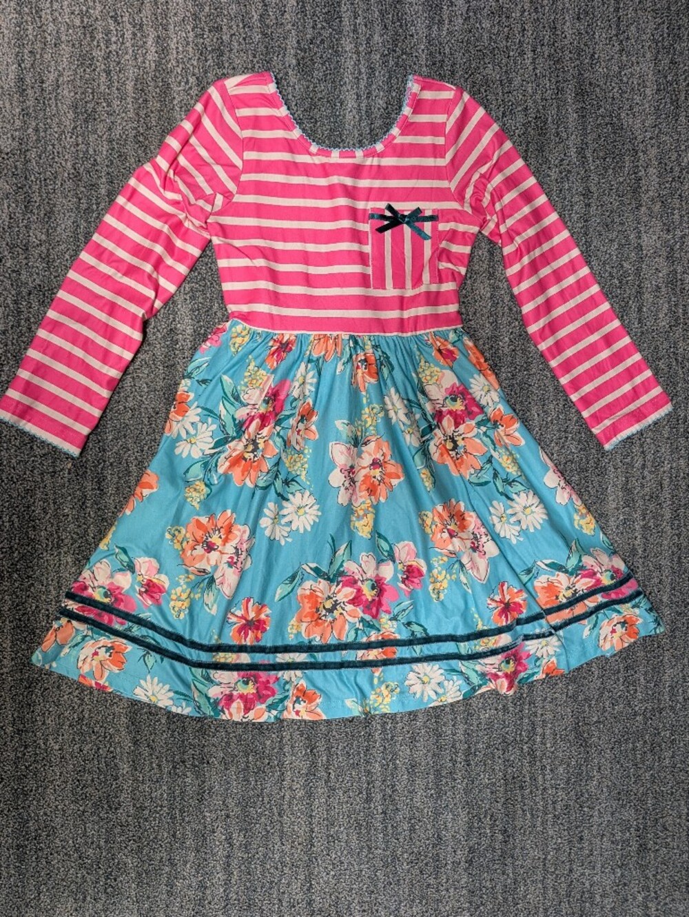 Girls Cheeky plum (Size 7) Pink Striped Top with Blue Floral Skirt